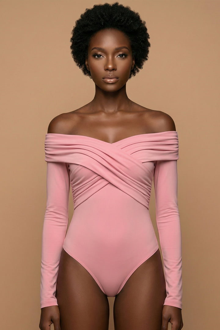 Thalia Sophisticated Pink Off-Shoulder  Bodysuit