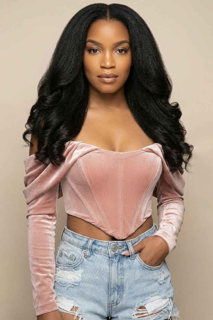 Baby Girl Velour Off-Shoulder Corset Crop Top