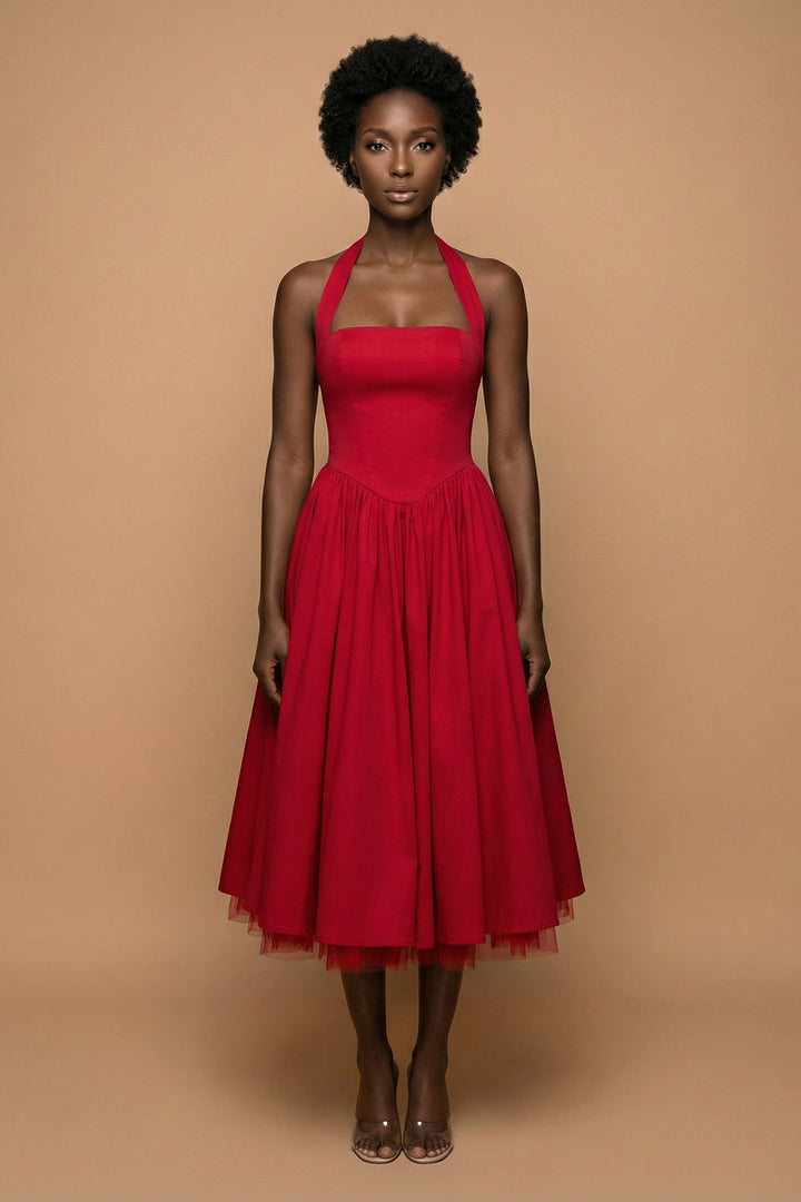 Scarlet Halter Corset Midi Dress