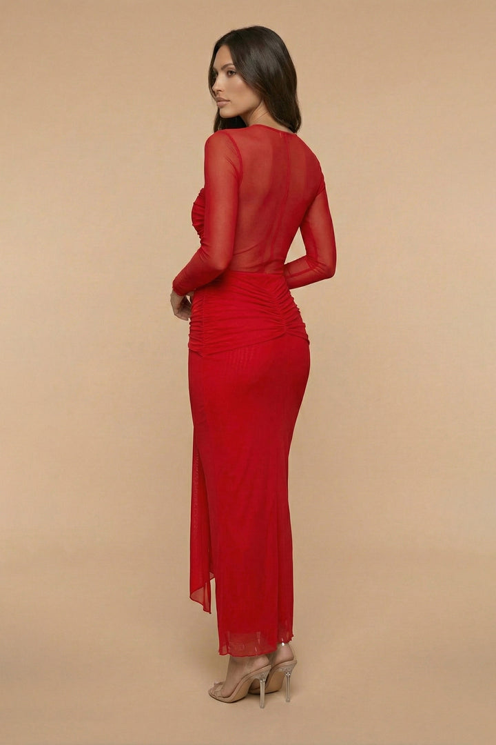 Valentina - Scarlet Mesh Draped Maxi Dress