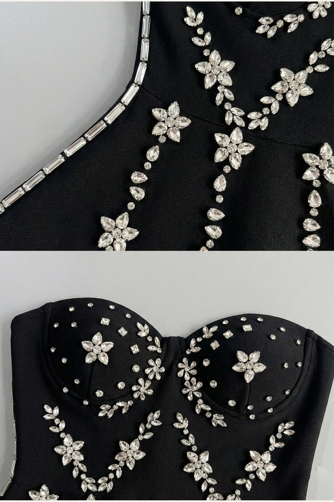 The Rianna | Black Crystal-Embellished Strapless Mini Dress