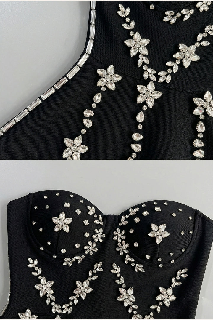 The Rianna | Black Crystal-Embellished Strapless Mini Dress