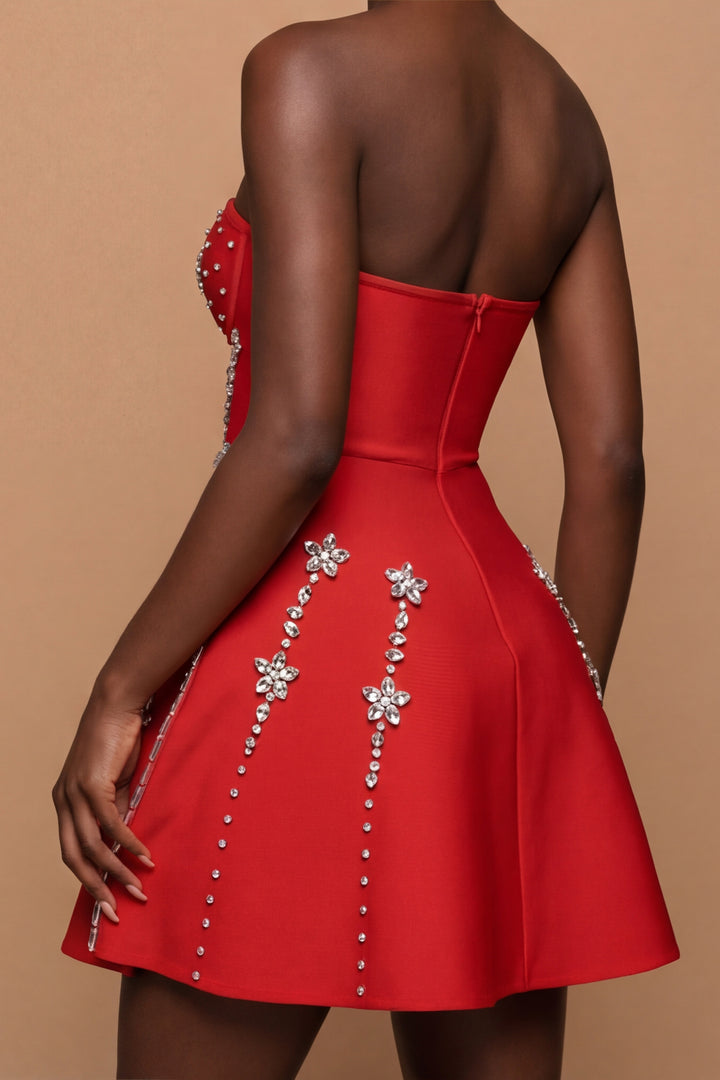 The Rianna | Red Crystal-Embellished Strapless Mini Dress