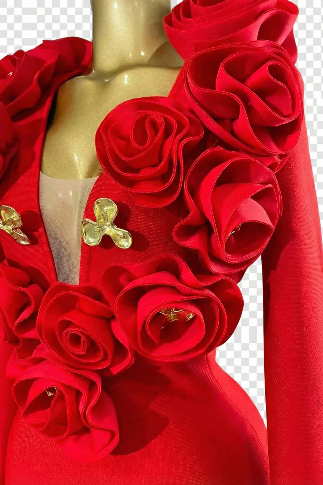 Rosette - Scarlet Red Plunge Evening Gown