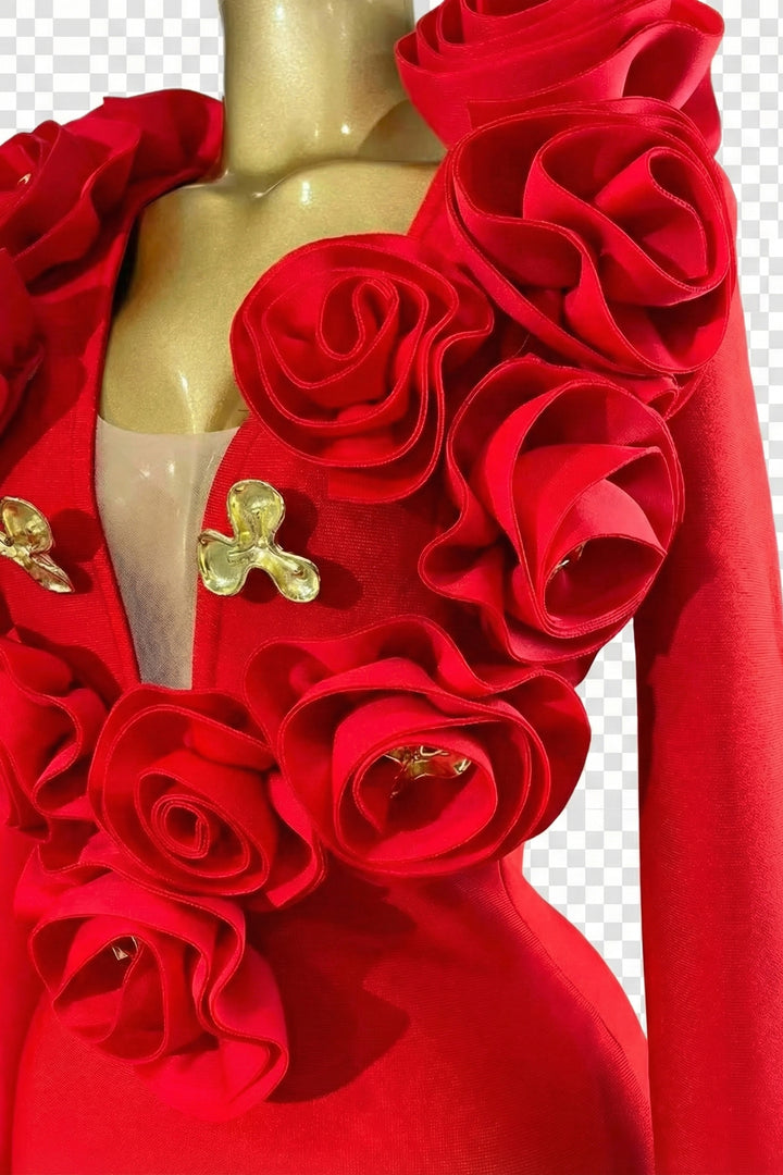 Rosette - Scarlet Red Plunge Evening Gown