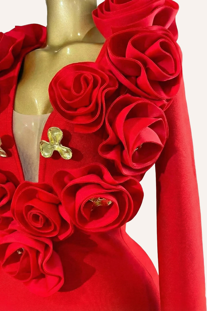 Rosette - Scarlet Red Plunge Evening Gown