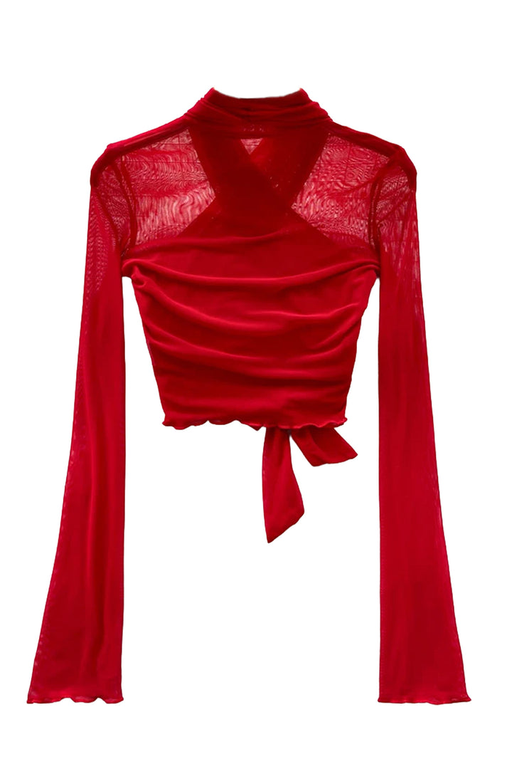 Thalia - Scarlet Mesh Cross-Wrap Top