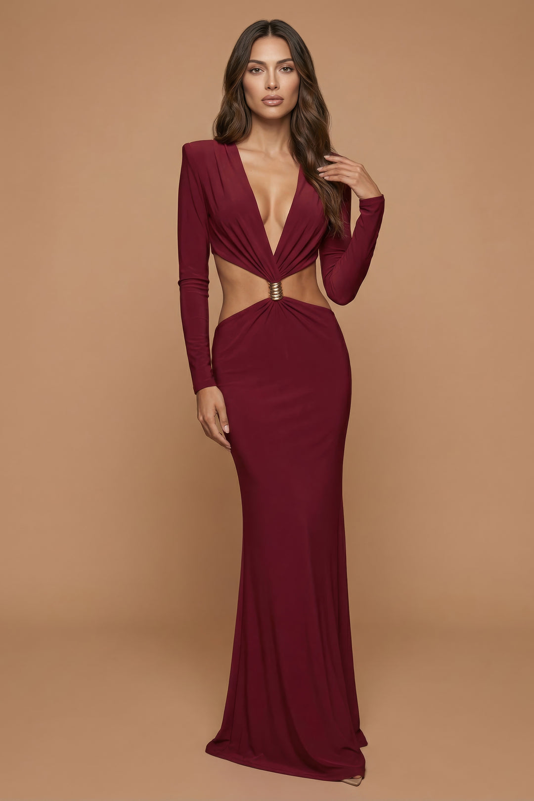 Gaia – Burgundy Goddess Cutout Maxi Dress