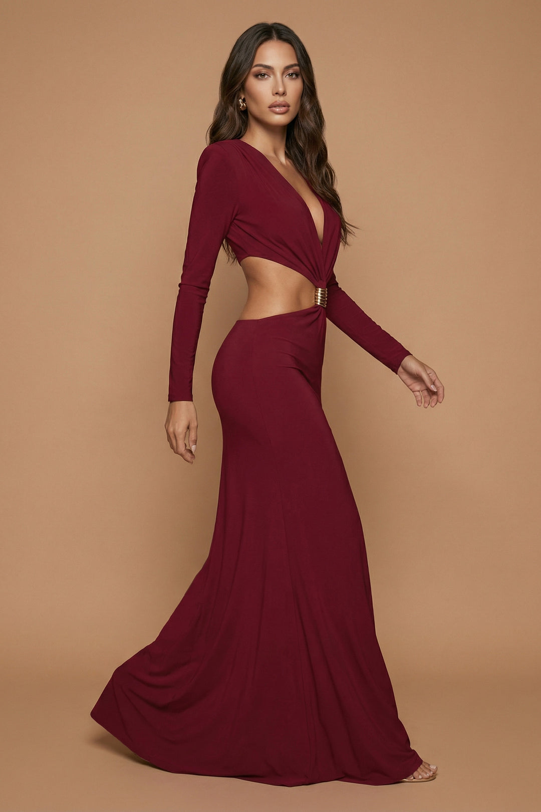 Gaia – Burgundy Goddess Cutout Maxi Dress