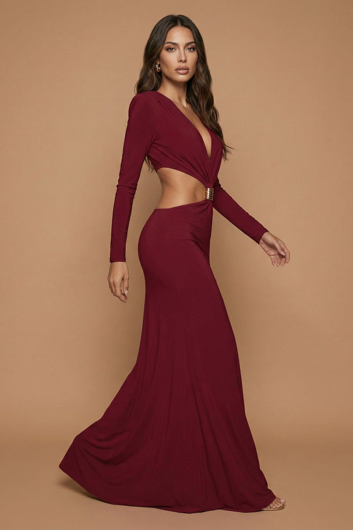 Gaia – Burgundy Goddess Cutout Maxi Dress