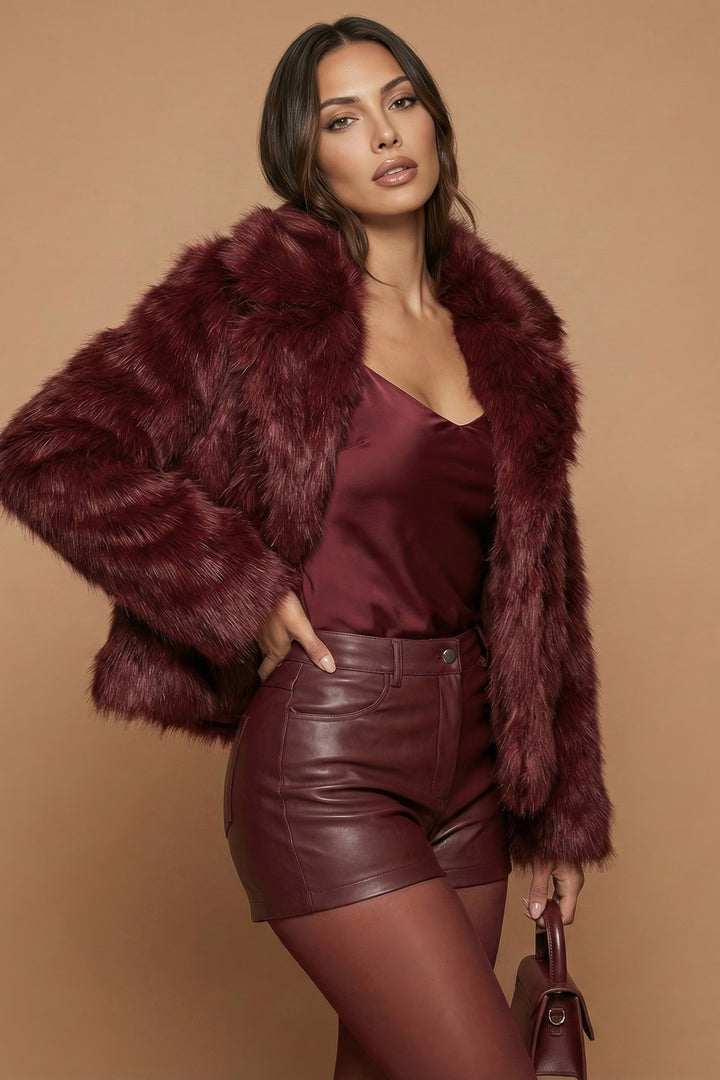 Jellisi Burgundy Faux Fur Jacket