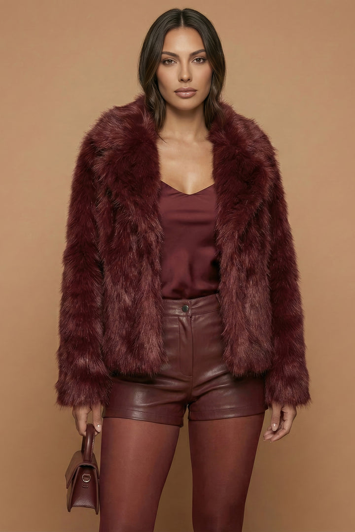 Jellisi Burgundy Faux Fur Jacket