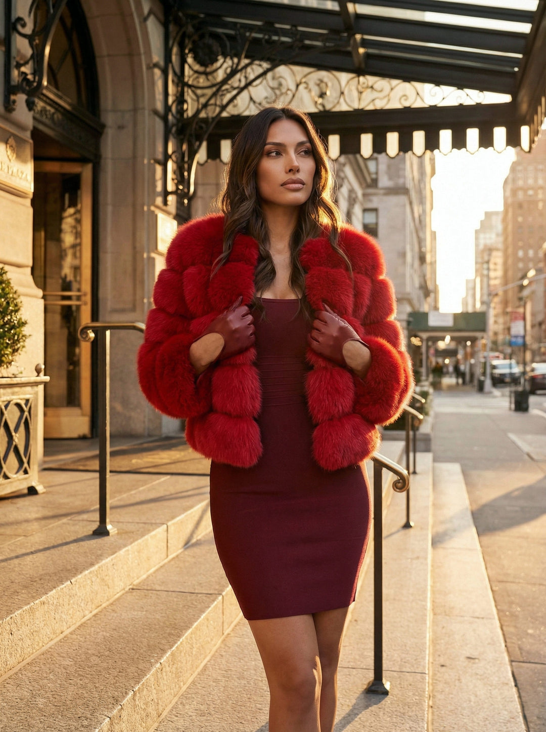 Tina Luxury Red Faux Fur Jacket