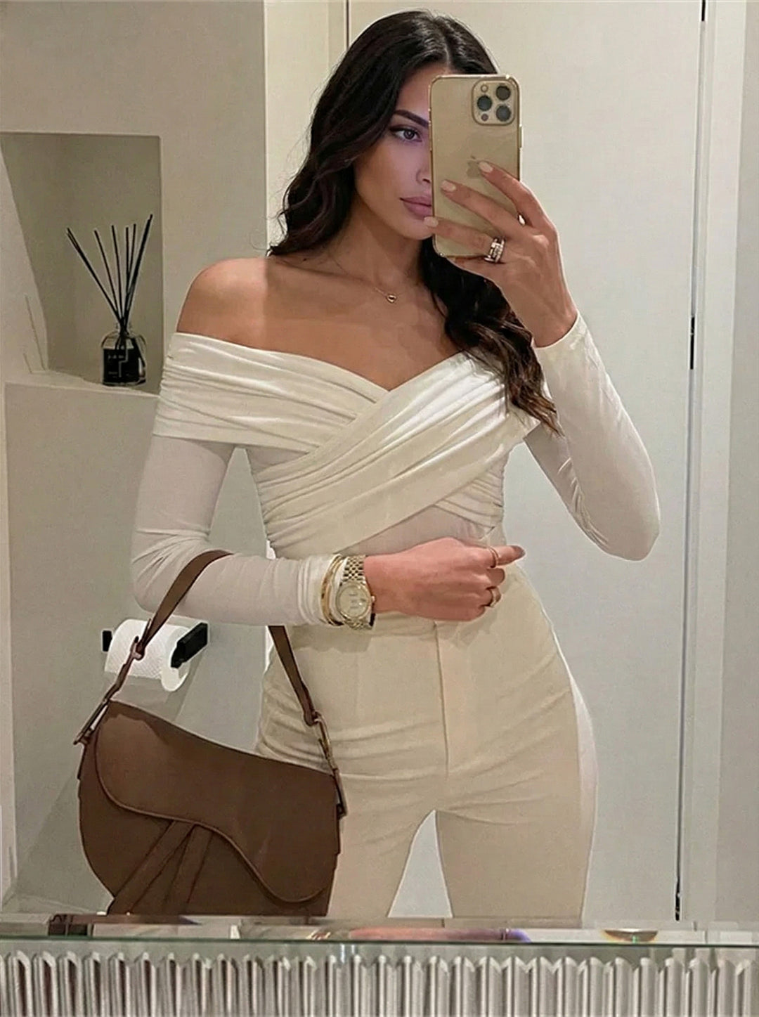 Thalia Sophisticated White Off-Shoulder Bodysuit