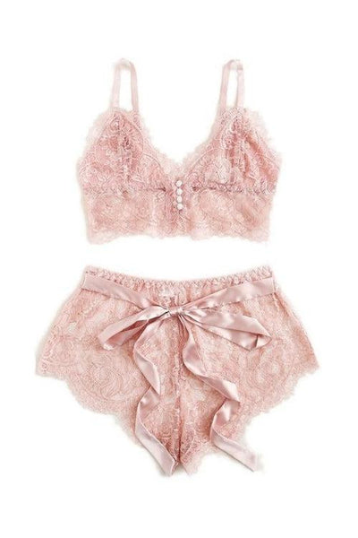 Melissa Pink Scalloped Floral Lace Lingerie Set - Maximum Beauties