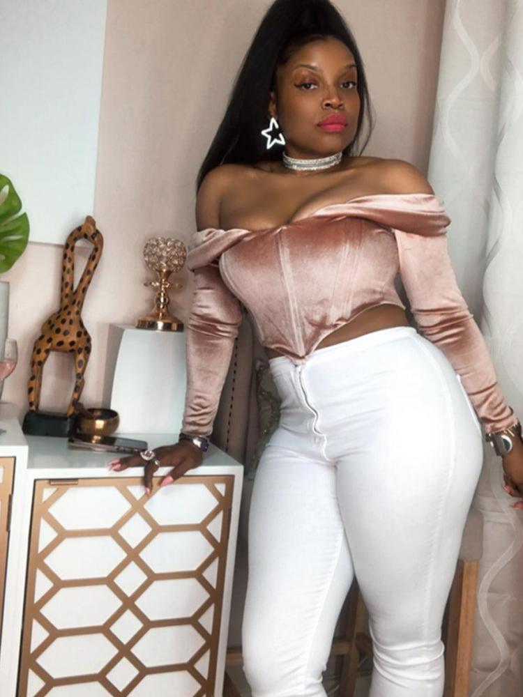 Baby Girl Velour Off-Shoulder Corset Crop Top - Maximum Beauties