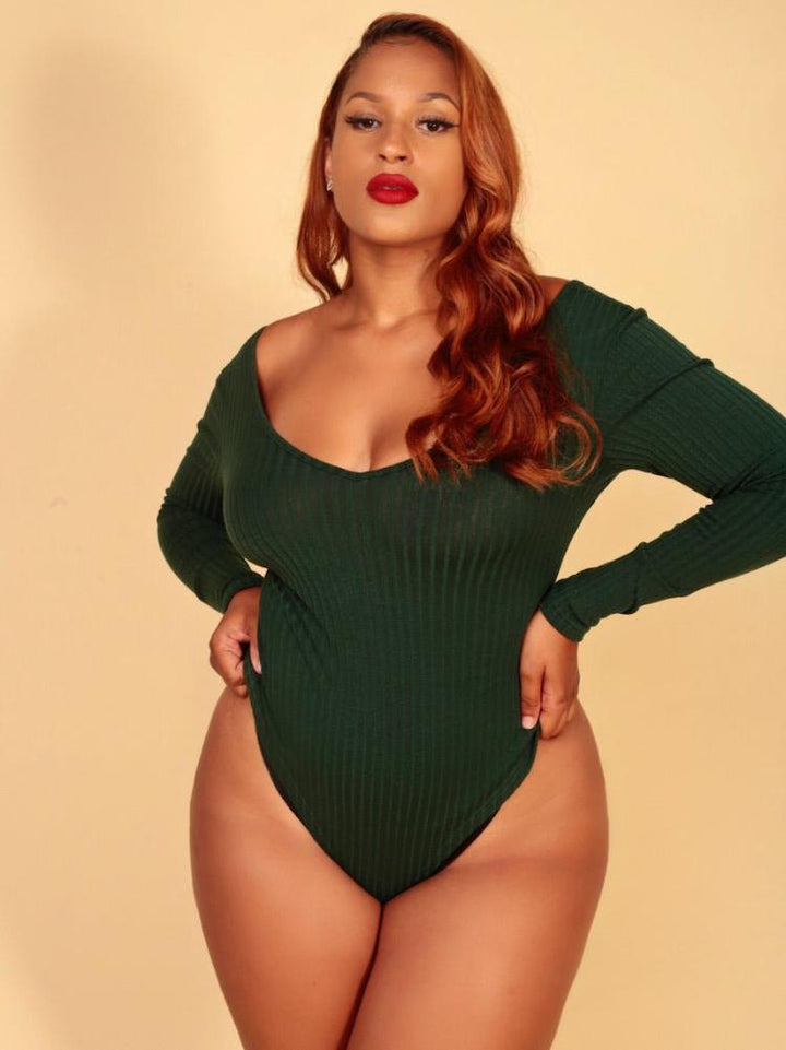 Madison Ribbed V Neck Bodysuit