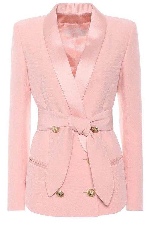 Pink Tuxedo Belted Blazer - Maximum Beauties