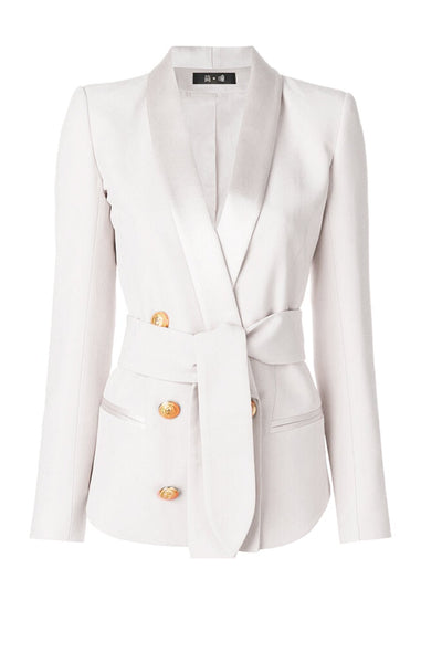 White Tuxedo Belted Blazer - Maximum Beauties