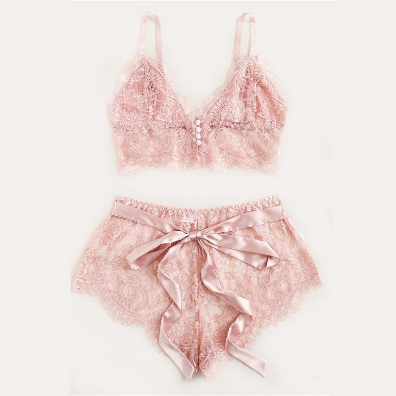 Melissa Pink Scalloped Floral Lace Lingerie Set - Maximum Beauties