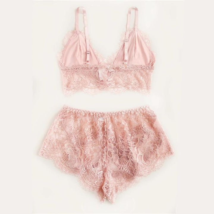 Melissa Pink Scalloped Floral Lace Lingerie Set - Maximum Beauties